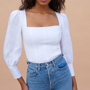 Reformation Stilton Linen Blouse in White, Size 4